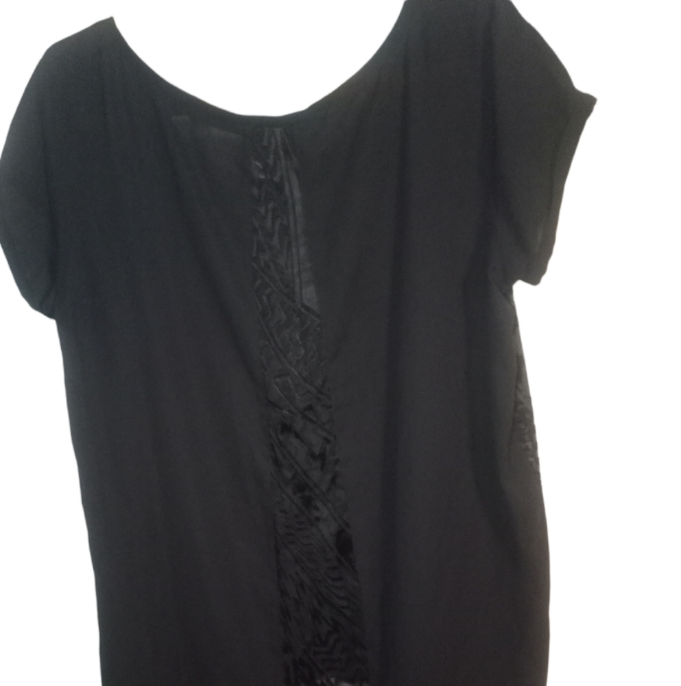 Massimo Black Partially Sheer Patterned Blouse. - image 2
